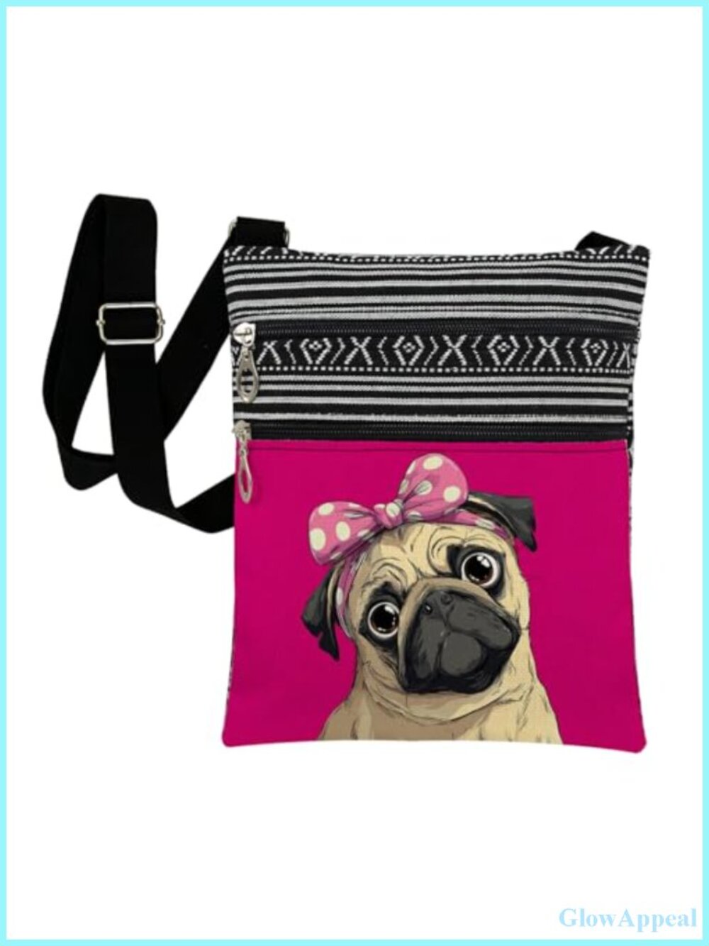 Pug Crossbody Bag Cute Dog Print Adjustable Strap Purse Messenger Bag